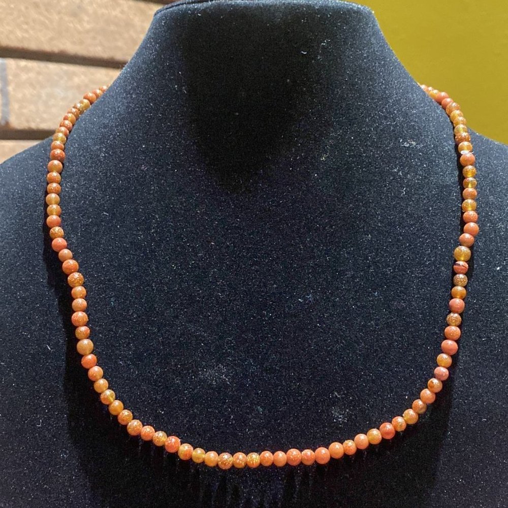 4MM Gold Sunstone (Goldstone) Bead Stretchy Cord Necklace/Bracelet/Anklet